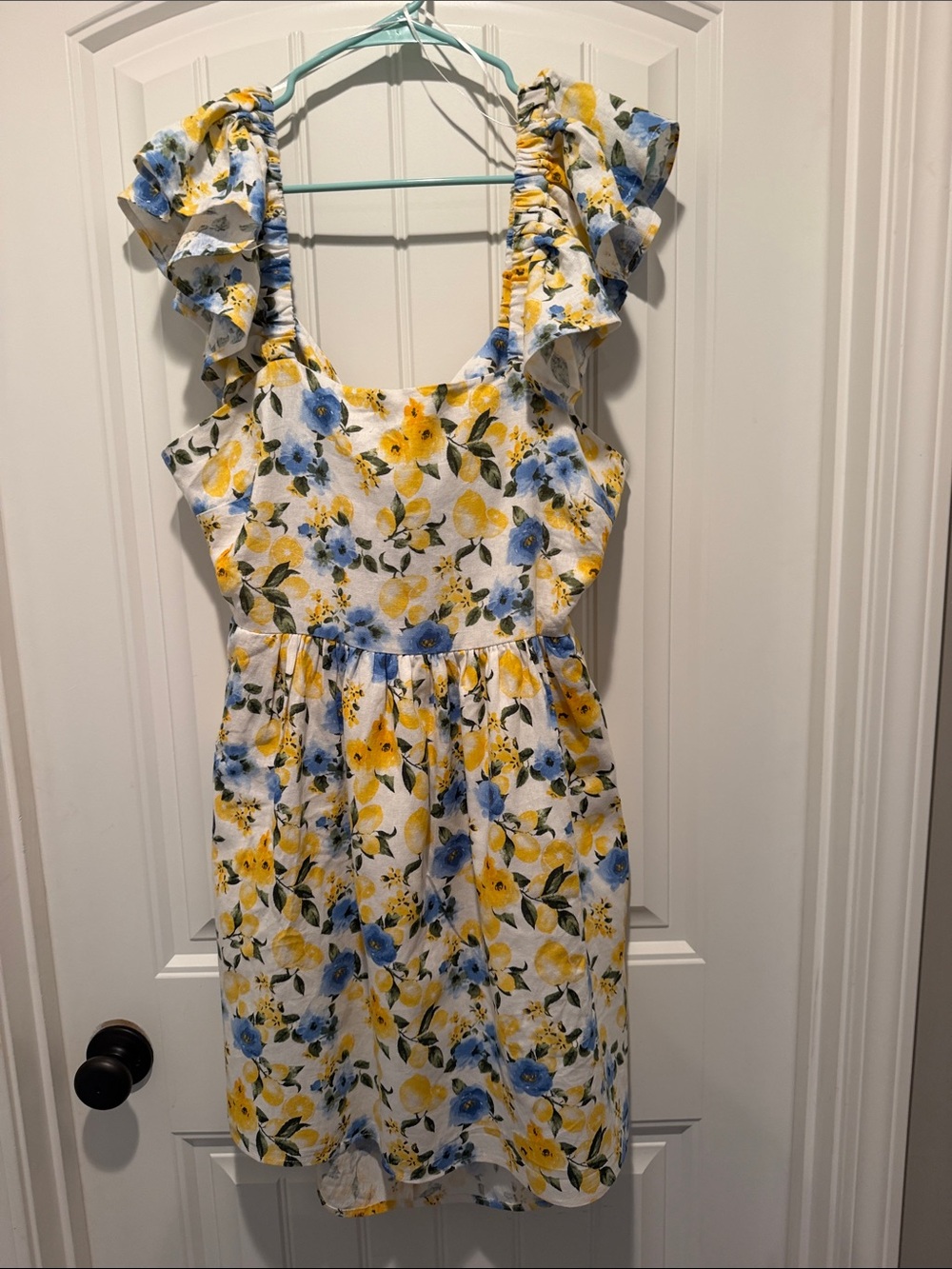Francesca's Collections Yellow & Blue Floral Ruffle Strap Dress